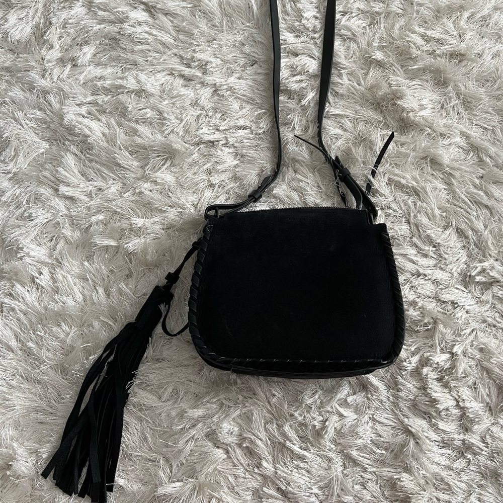 Allsaints Black Leather Captain Crossbody Bag